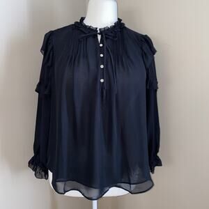 Lane Bryant Black Sheer Lined Button Ruffle Long Sleeve Top Blouse Plus Size 18